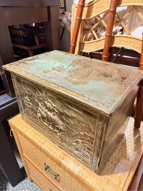 Embossed Metal Nautical Chest in Aged Brass and Patina